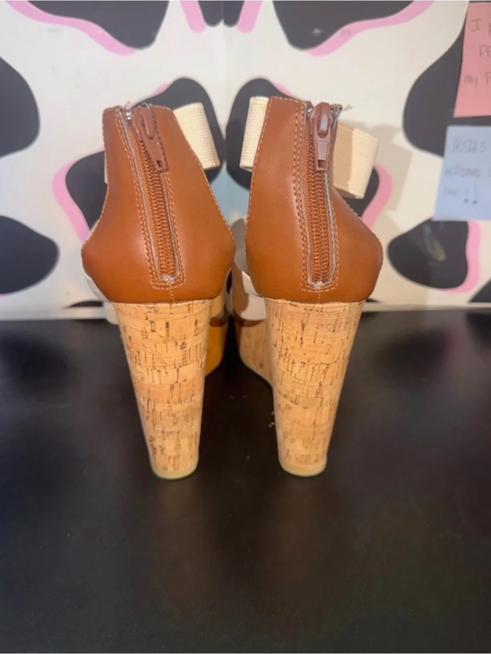 Flexi Beige and Brown Strappy Cork Wedge Sandals - Women